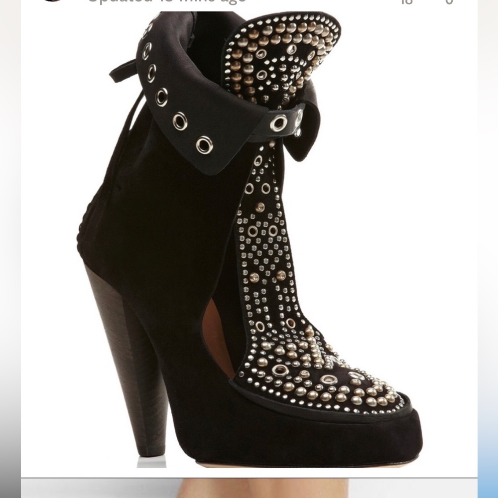 Isabel Marant Black Suede Mossa Studded Cutout Ankle Boots Size 7 WORN ONCE